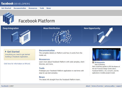 図7　デベロッパー向けページ。Facebookプラットフォームを利用してアプリを開発するためのドキュメントやツールが公開されている