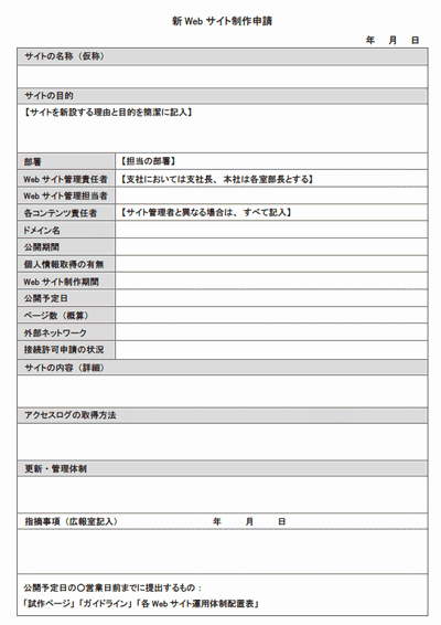 新Webサイト制作申請