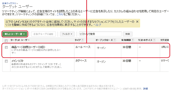 リマーケティングリストが設定できた