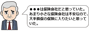 ●●●は保険会社だと思っていた。あまり小さな保険会社は不安なので、大手損保の保険に入りたいと思っていた。