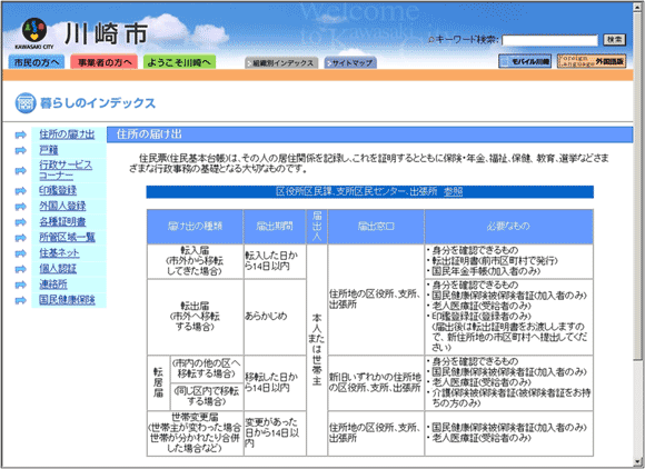 図3：「川崎市」の「住所の届出」ページ