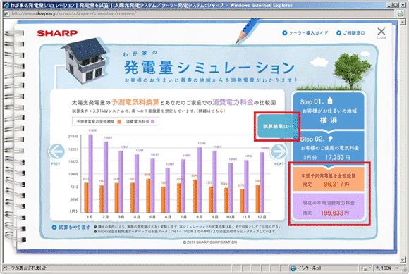 図9：「発電量シミュレーション」の「結果表示画面」ページ