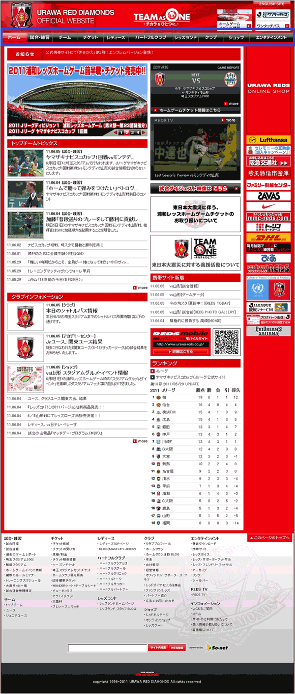 図1：「浦和レッズ」のトップページ
