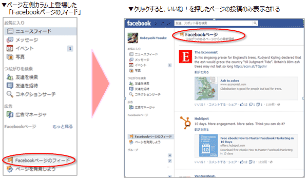 Facebookページのフィード