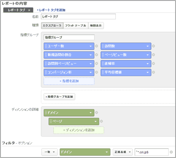 図15：カスタム レポートの設定画面