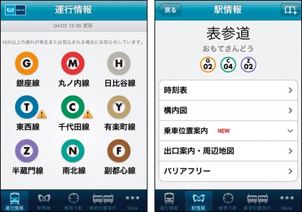 東京メトロが提供するアプリ