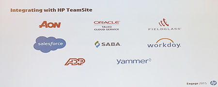 salesforce社
saba 社（クラウドベースの社員スキル管理）
workday社（クラウドベースの人事管理システム）
yammer社（プライベートSNSサービス）
ADP社（給与計算など）
AON社（保険関係）
Oracle社
Fieldglass社（クラウドベースの購買管理）