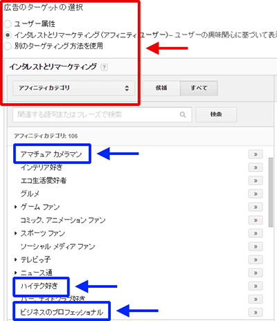 図5：AdWordsの広告のターゲット選択