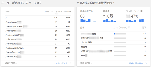 図6：「ページレポートと目標のサマリー」