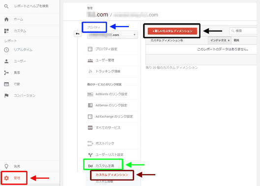 図1：［管理］＞［カスタム ディメンション］画面