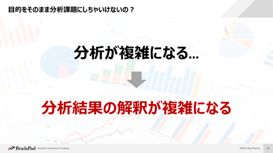 そもそもの目的が難しすぎると、分析結果の解釈が難しくなってしまう