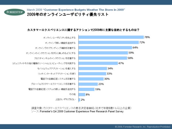 カスタマーエクスペリエンスに関するアクションで2009年に主要な目的とするものは？