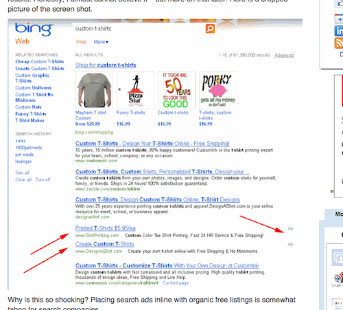 Bingがオーガニック検索の中に差し込んだPPC広告
