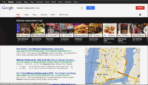 「mexican restaurant in nyc」の検索結果に出たカルーセル