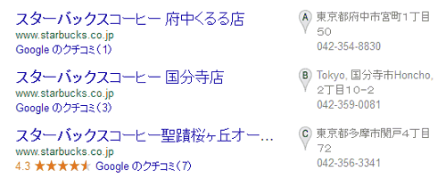 東京での「スターバックス」の地図検索結果