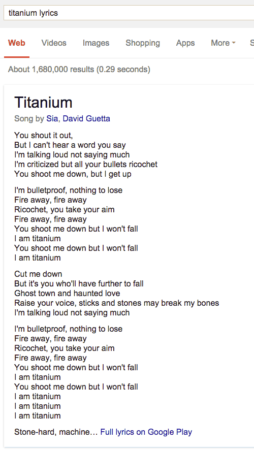 titanium lyricsの歌詞のアンサーボックス