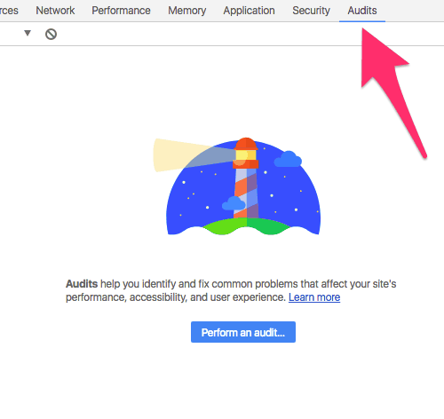 デベロッパーツールのAuditからLighthouseを起動