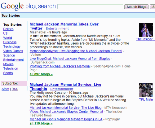 Google Blog Search Homepage