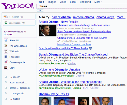 Yahoo.comでobamaを検索