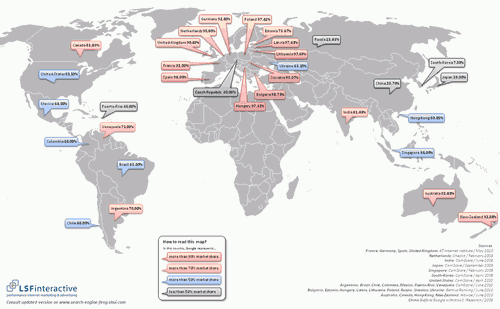 世界の国々のGoogleのシェア