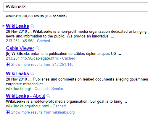 WikileaksをGoogle.comで検索