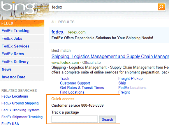 Bingで「Fedex」を検索した結果