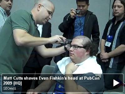 Matt Cutts shaves Evan Fishkin's head at PubCon 2009 [HQ]