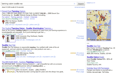 グーグルの新しいローカル検索結果の一例