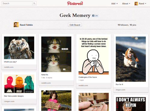 PinterestのGeek Memeryボード