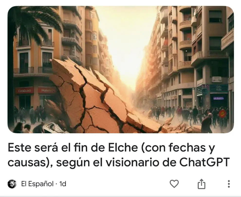 スペインで公開された記事「ChatGPTが予想したエルチェ（訳注： スペインの都市）の終焉（日付と原因）」