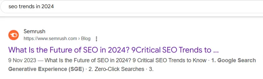 2024年のSEOトレンドの検索結果ページ