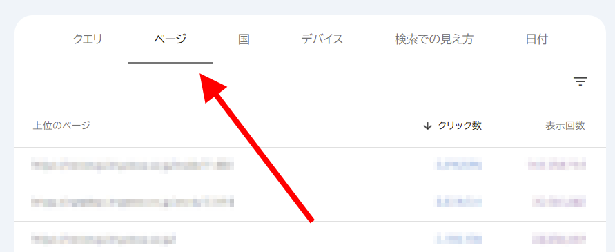 Google Search Consoleの「ページ」タブ