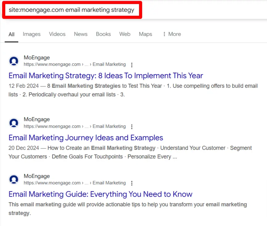 検索結果ページでサイト内検索演算子を強調表示している