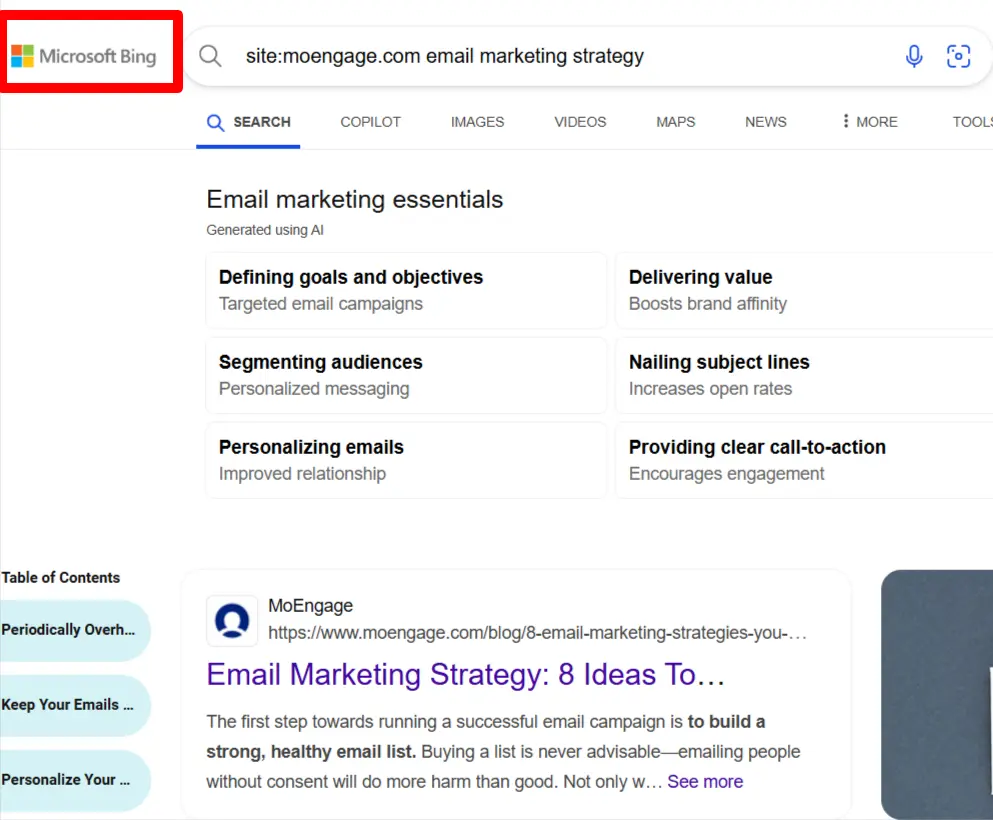 Bingの検索結果ページ