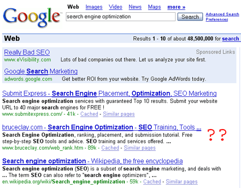 Rankings for Search Engine Optimization at Google