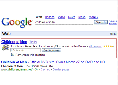 Google's Results for Children of Men