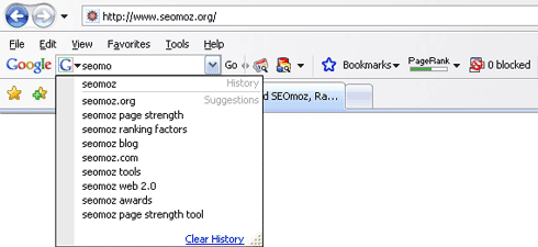 Google Toolbar Search for SEOmoz