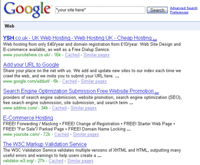 Google Results for "Your Site Here"