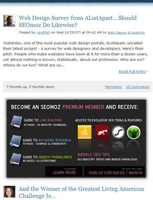 Screenshot of Inline Ads for SEOmoz