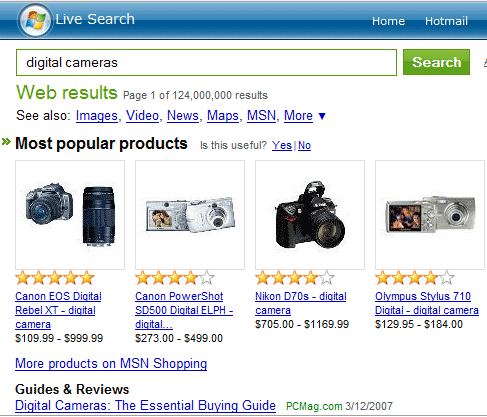 Live Search Results for Digital Cameras