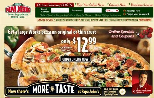 Papa Johns Homepage