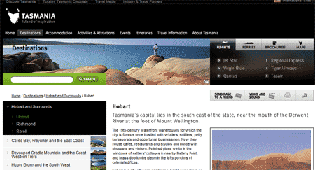 タスマニア州の州都ホバートについて説明しているページ