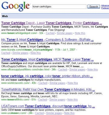 Search for Toner Cartridges at Google