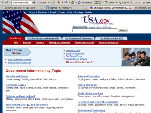 米国政府ホームページ