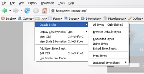 Web Developer for Firefox Toolbar