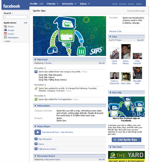 図4　「Facebook Pages」を利用して作成された米Coca-Cola社が提供する清涼飲料水「Sprite Sips」のページ