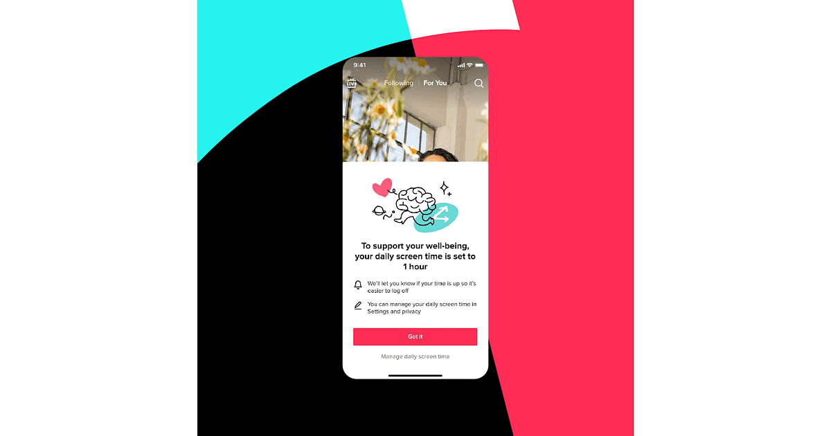 TikTok」の13歳以上18歳未満のユーザーの全アカウントに1日60分 TikTok」の13歳以上18歳未満のユーザーの全アカウントに1日60分