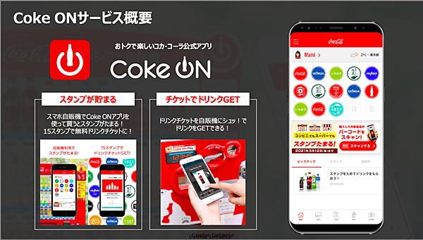 スタンプカードやキャッシュレス決済、電子マネーなど多機能の「Coke ON」