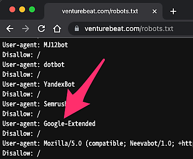 User-Agent: Google-Extended Disallow: /