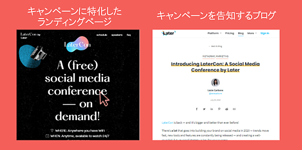 キャンペーンに特化したランディングページ
キャンペーンを告知するブログ